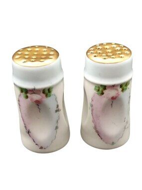 Hand Painted Pink Cameo Rose Floral Porcelain Salt & Pepper Shakers Bavaria